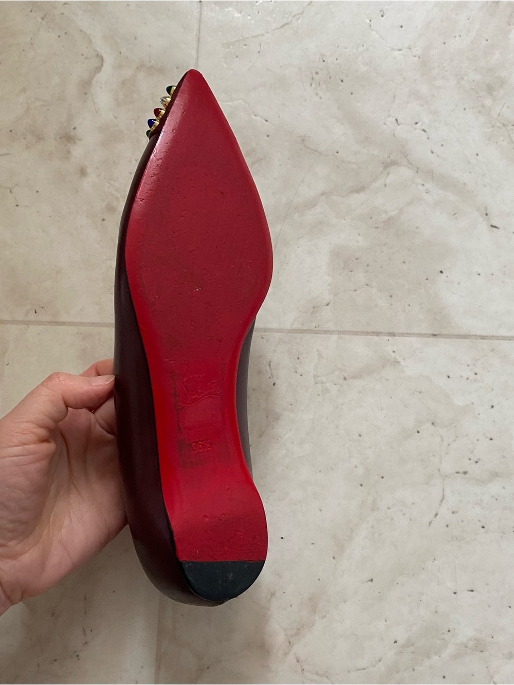 Christian Louboutin Cabo Burgundy Leather Studded Pointed Toe Ballet Flats 6.5 - Picture 10 of 10